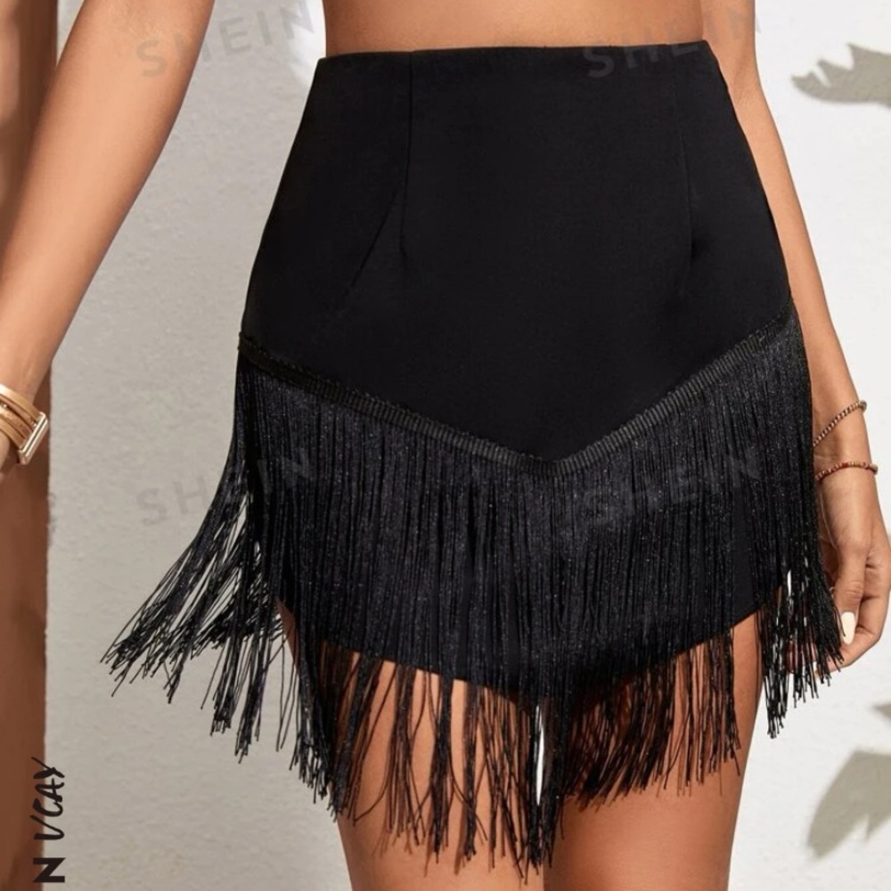 NWT Black Fringe Mini Skirt